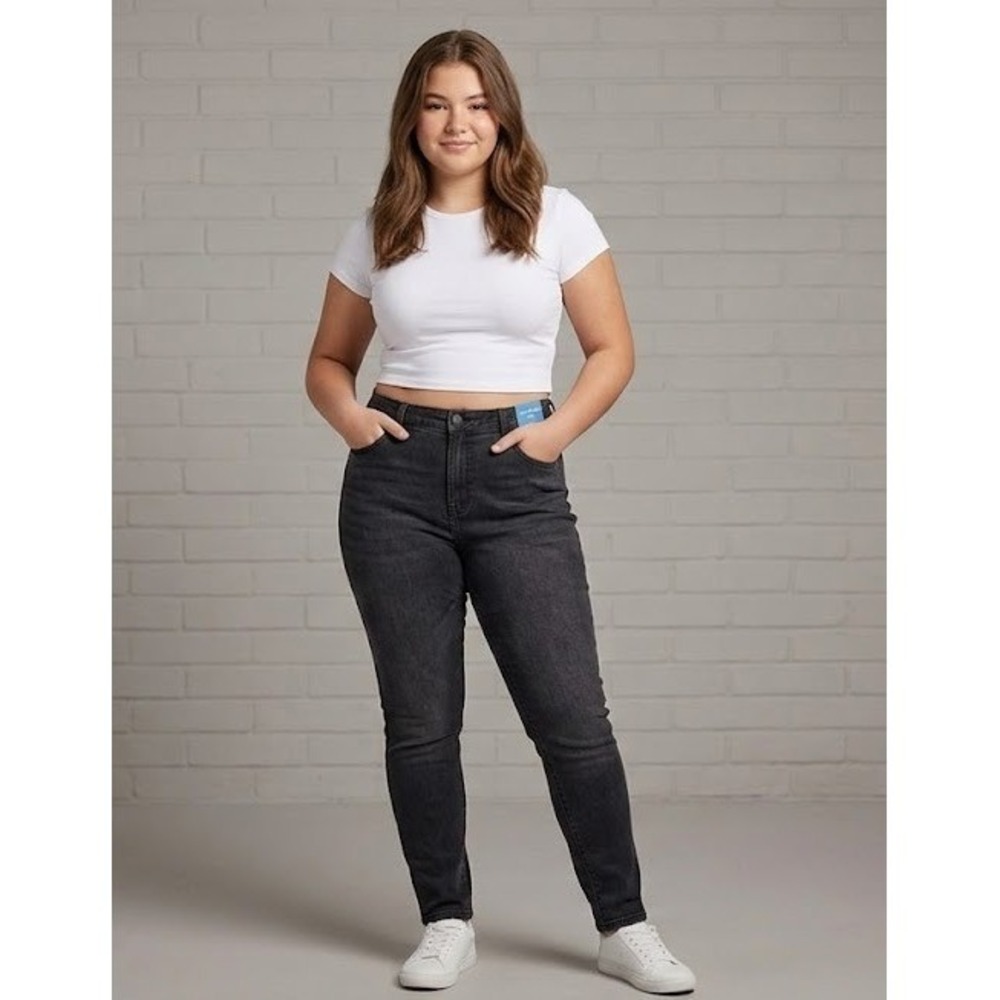 Isaac Mizrahi Jeans Junior Missy XL Regular High Rise Skinny Black Denim Stretch